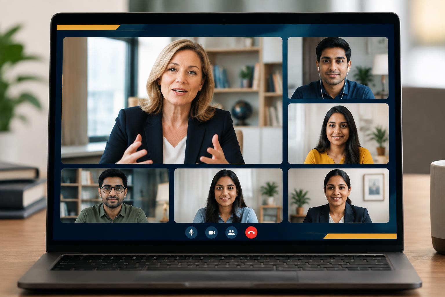Students and a university representative in a virtual session